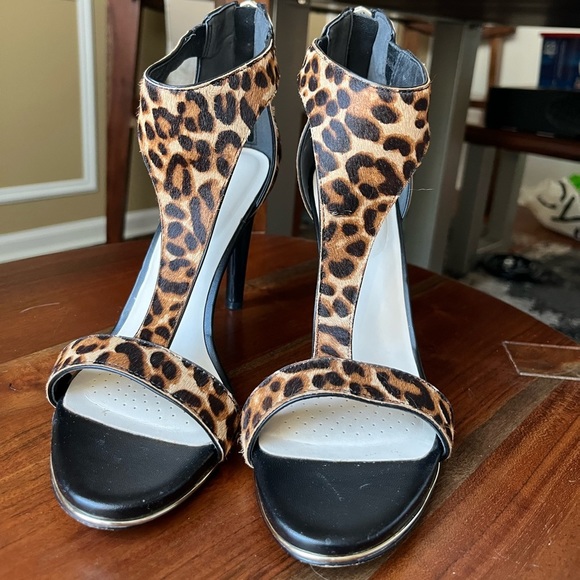 Katherine Kelly Blake T-Strap Natural Leopard Calf Hair Stiletto Heels - Picture 9 of 15